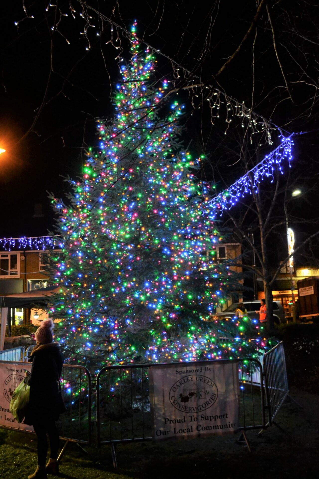 A Christmas tree with lots of lights,
