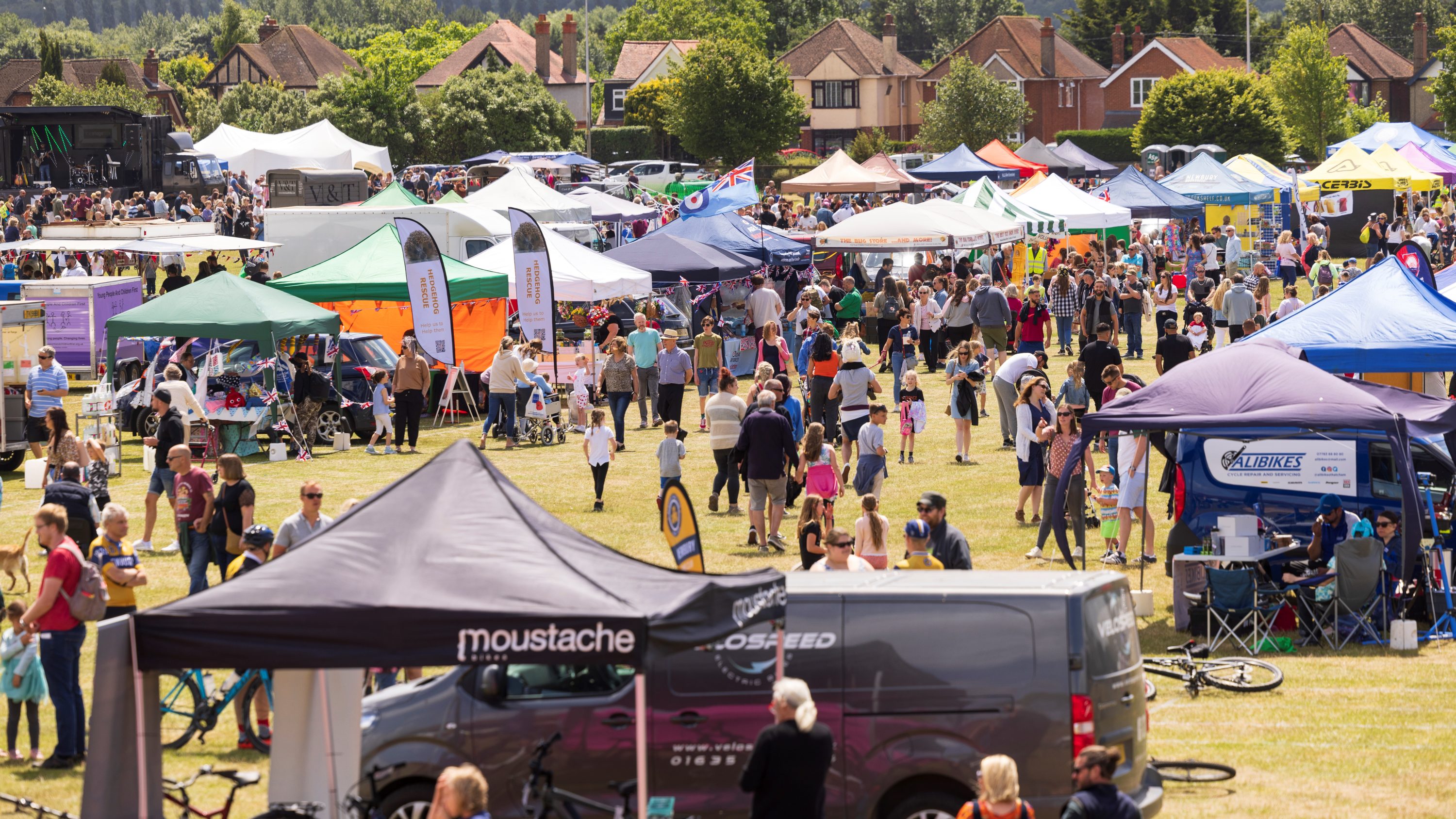 Crowds and gazebos at Family Fun Day