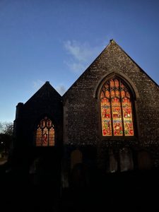 View of St Mary's Church at dusk
