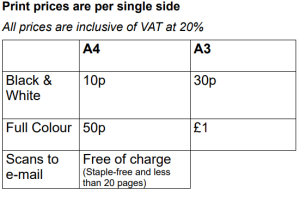 Printing and Photocopying Prices
